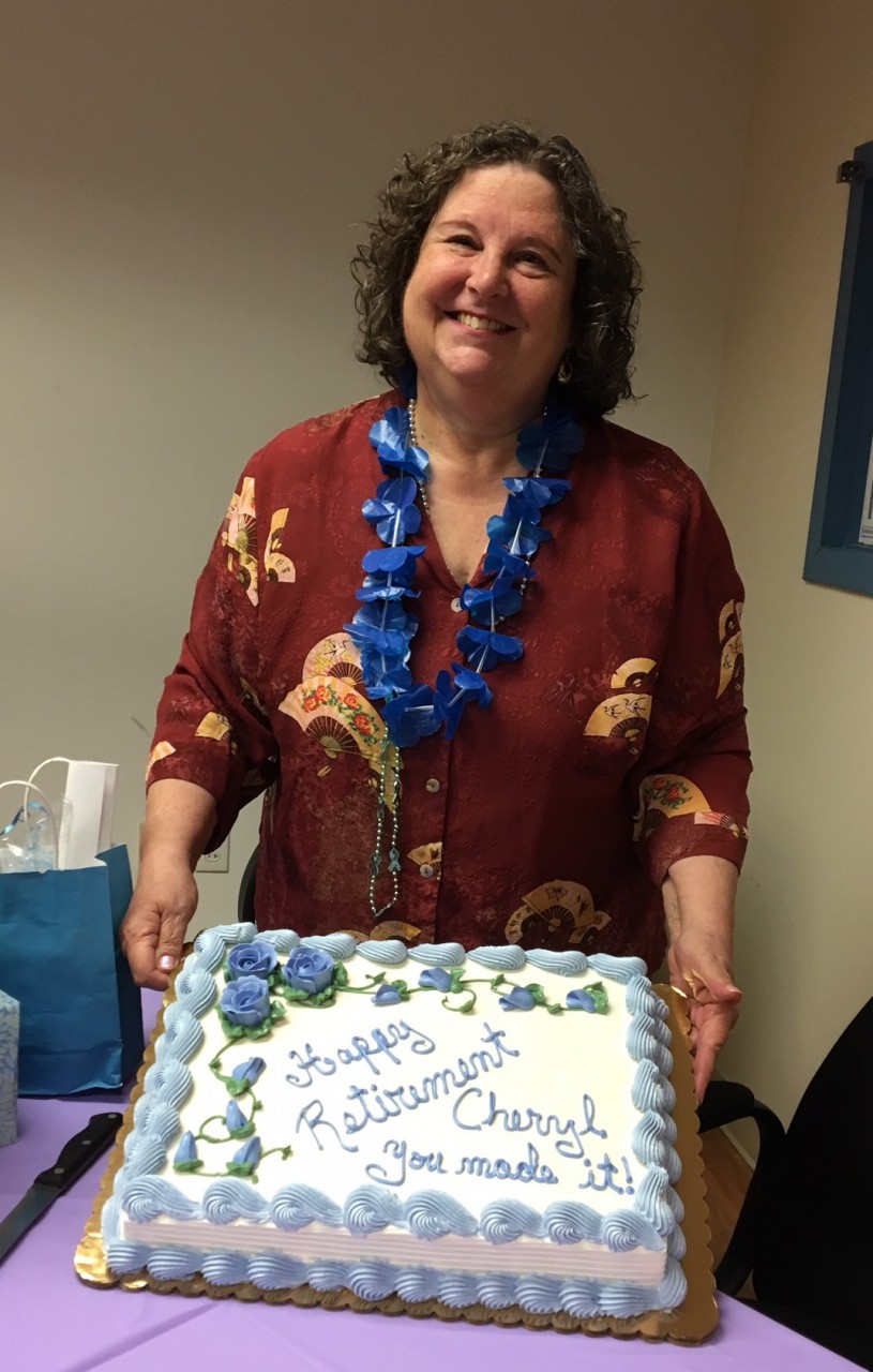 Cheryl with her retirement cake